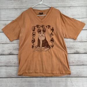 Vintage 90s Signal Sport Dirty Paws Kauai Hawaii V-Neck T-Shirt Womens XL Peach